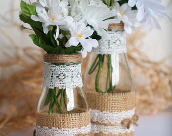 Rustic Wedding Vases – Glass Table Centerpiece – Farmhouse, Bridal Shower, Home Decor