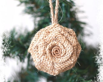 Christmas Tree Hanging Burlap Flower Ornament, Natural Christmas Tree Decoration, Flower Christmas Tree Embellishment