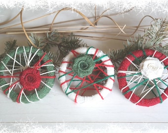 Rustic Christmas Tree Ornament, Hanging Primitive Natural Holiday Ornament - SET of 3