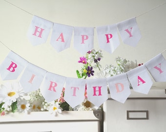 Happy Birthday Fabric Banner, Fabric Garland Birthday Sign, Birthday Bunting Party Decoration