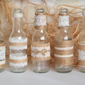 Rustic Burlap Centerpiece Bottle Vases, Wedding or Party Decor, SET of 5 image 9