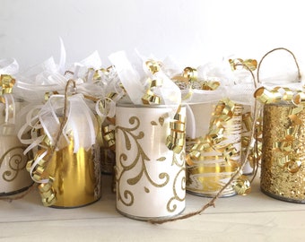 Wedding Car Cans, Just Married Decorated Getaway Gold Car Cans, SET of 10