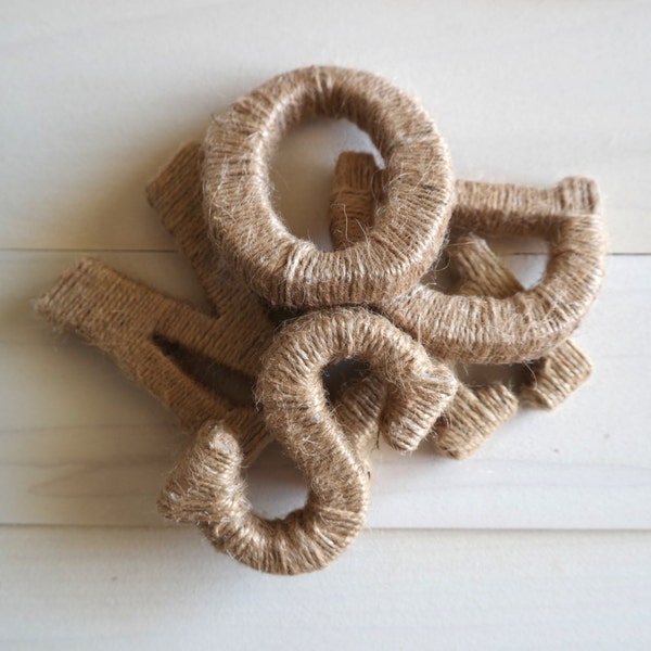 Alphabet Wooden Letters, Monogram Jute Twine Wrapped Rustic Letters