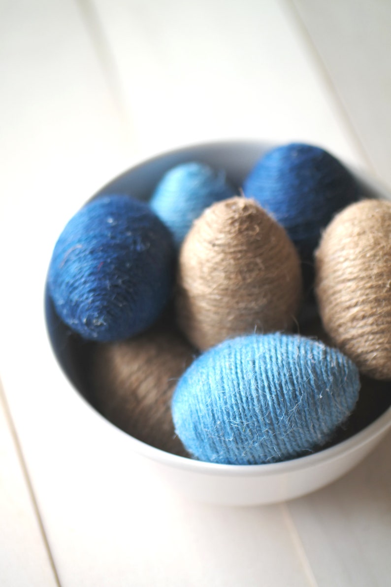 Rustic Easter Blue Eggs, Jute Twine Eggs, Spring Easter Decoration image 2