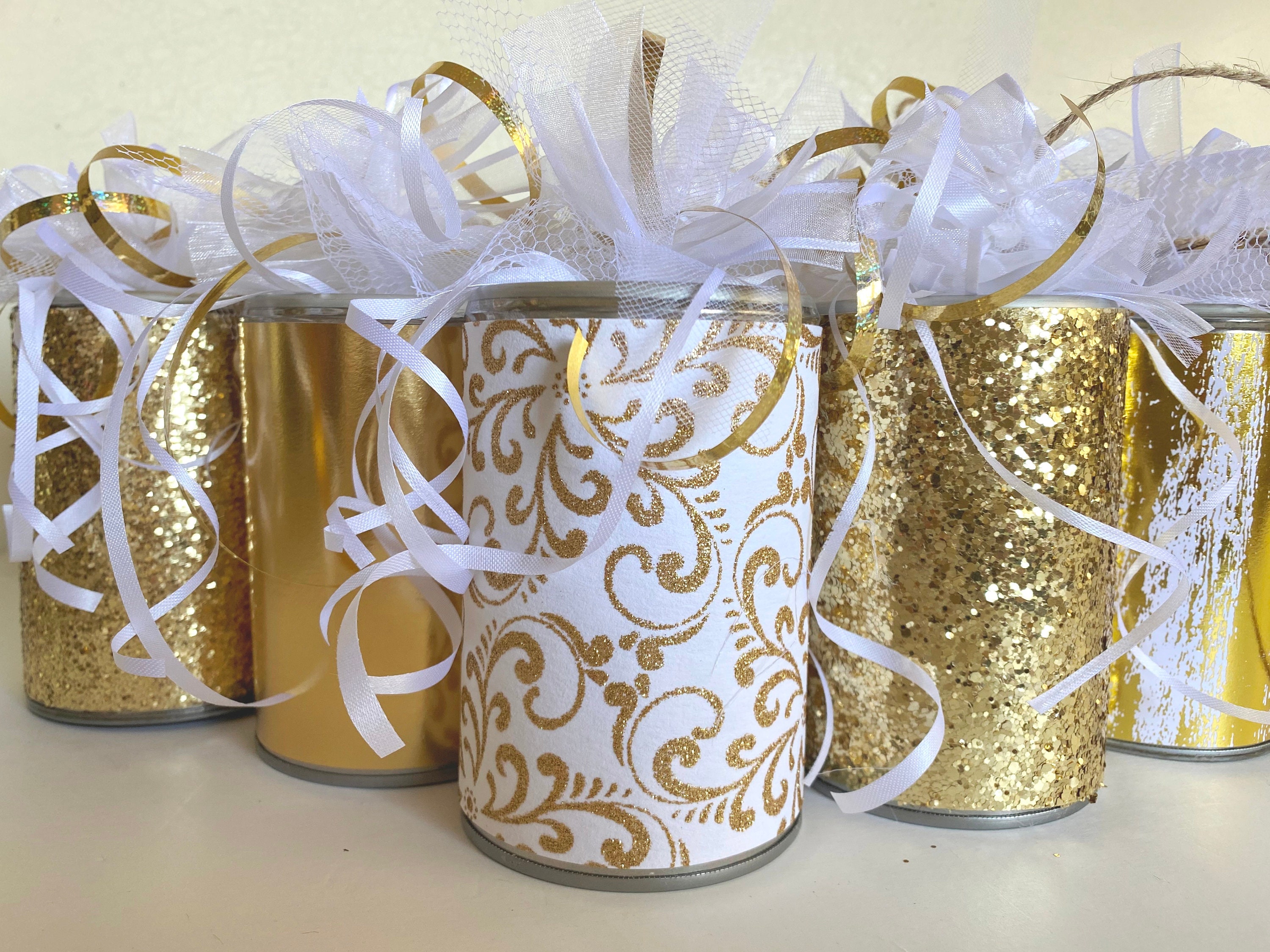 Wedding Car Cans, Just Married Decorated Getaway Gold Car Cans, SET of Wedding Car Cans, Just Married Decorated Getaway Gold Car Cans, SET of