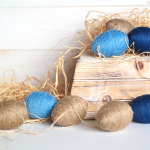 Rustic Easter Blue Eggs, Jute Twine Eggs, Spring Easter Decoration image 4