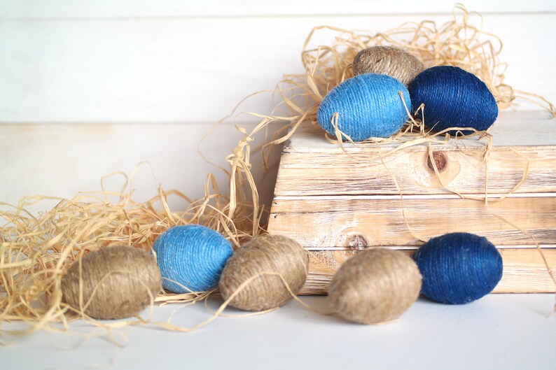 Rustic Easter Blue Eggs, Jute Twine Eggs, Spring Easter Decoration image 4
