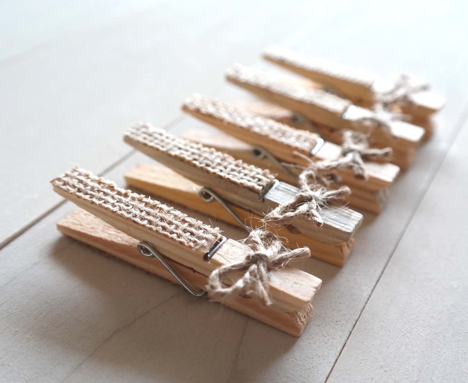 Rustic Wood Burlap Clothes Pegs Clips, Decorated Wooden Card Holders or ...