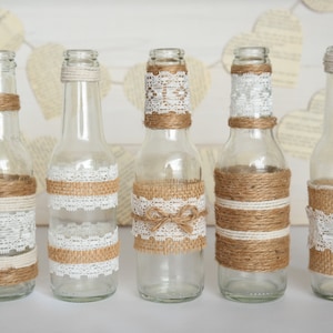 Rustic Burlap Centerpiece Bottle Vases, Wedding or Party Decor, SET of 5 image 6