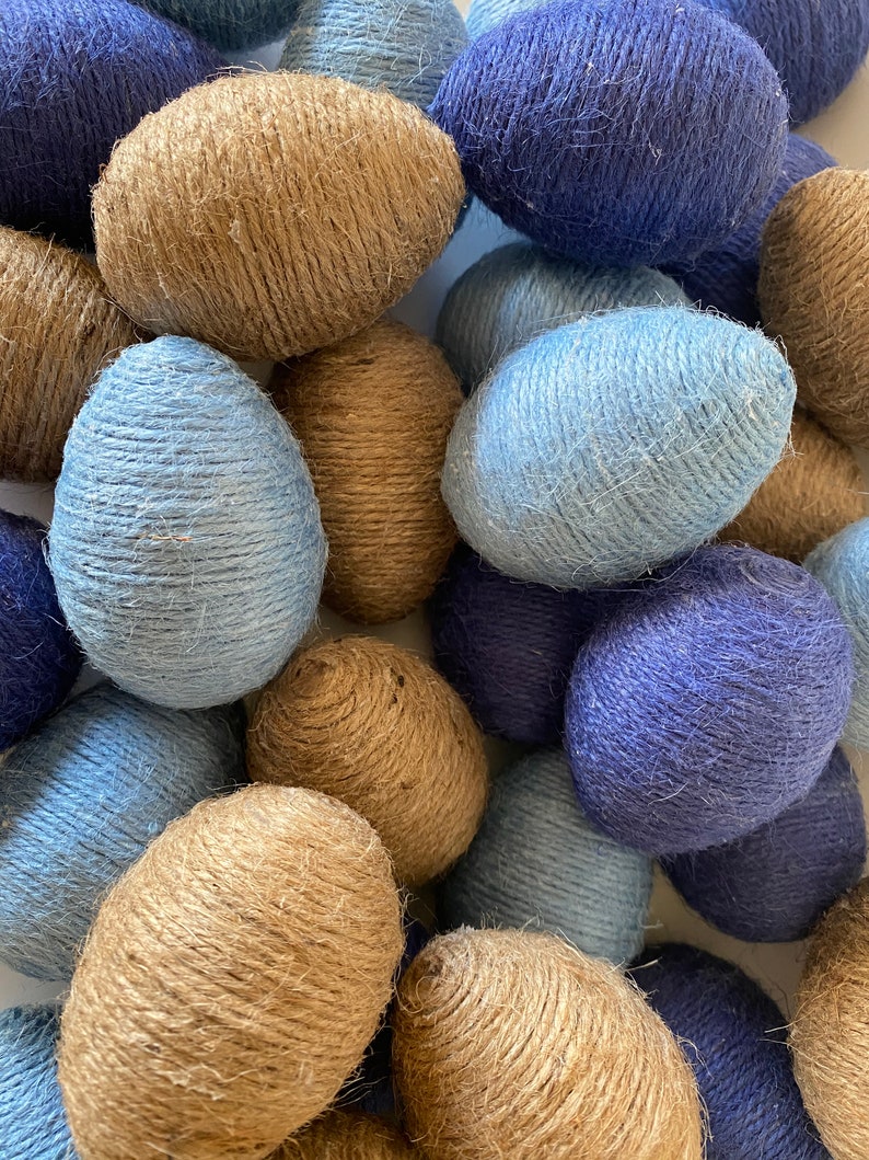 Rustic Easter Blue Eggs, Jute Twine Eggs, Spring Easter Decoration image 1