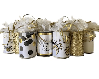 Wedding Car Tin Cans - Just Married Decorated Getaway Gold and Black Car Cans - Wedding Decor - SET of 10