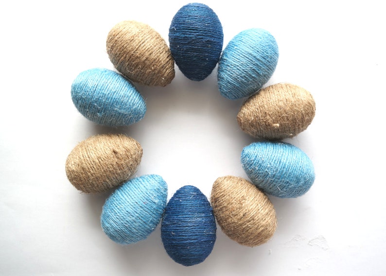 Rustic Easter Blue Eggs, Jute Twine Eggs, Spring Easter Decoration image 3