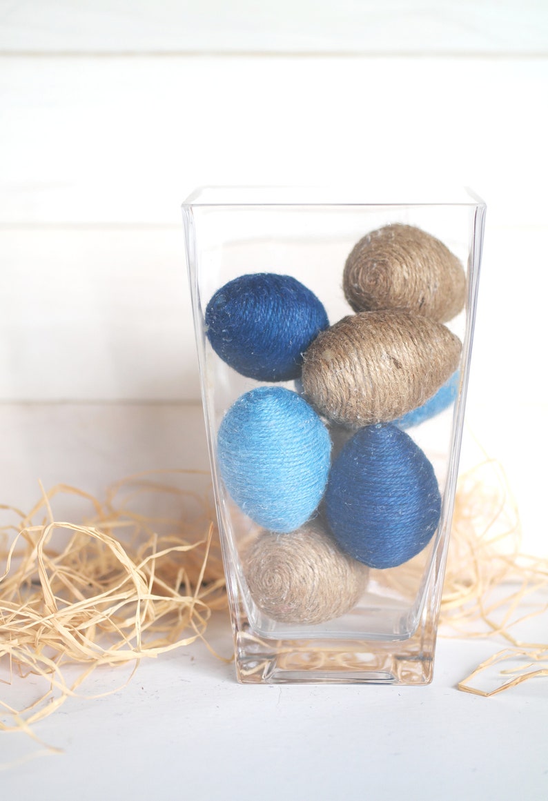 Rustic Easter Blue Eggs, Jute Twine Eggs, Spring Easter Decoration image 6