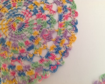 Doilies Multi-Colored Hand Crocheted 4 Pieces