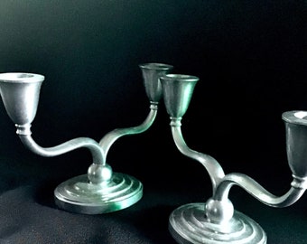 Art Deco Candelabra Candle Holders Danish Candlestick Holders Pewter Candlesticks by Just Anderson