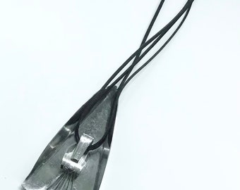 Art Deco  pendant handcrafted from antique silverware Art Deco pattern  Statement silver necklace