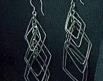 Pendientes colgantes glamorosos / Pendientes de diseño de diamantes / Diseño geométrico / Gota de plata de ley