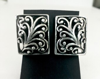 Filagree Earrings,  Silver Rectangular Earrings, Silver Pierced Earrings, Floral Silver  Earrings,  Mexican Sterling Silver Earrings,