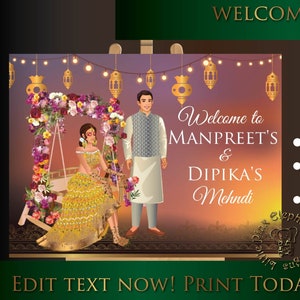 Mehndi sign | Mehndi Ceremony Welcome Board | Digital Download | Editable Henna Night Sign | Indian Wedding Decor | Instant Printable Sign