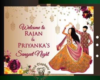 Indian Sangeet Sign & Indian Sangeet Welcome Sign, Sangeet Decor sign as Sangeet Poster, welcome to sangeet signs in wedding jaggo night