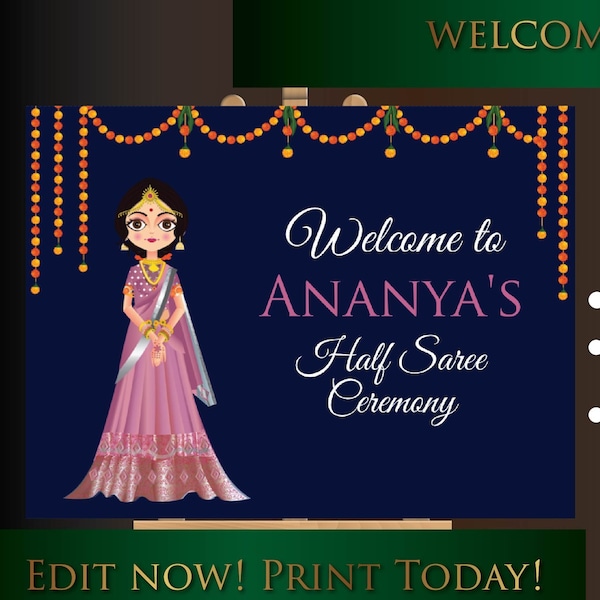 Half saree function signs as half sari ceremony welcome signs, Half saree ceremony signs & half sari welcome signs, Half saree welcome signs