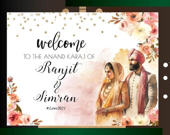 Anand Karaj welcome sign as Indian wedding sign, Anand Karaj signs & Sikh wedding sign, Anand Karaj wedding sign, Sikh wedding welcome sign