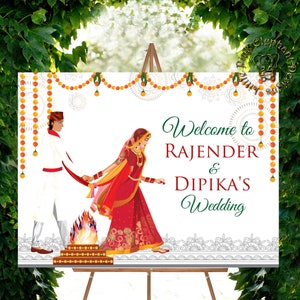 Nepali wedding welcome signs in Desi wedding decor, Nepali wedding signs & Hindu wedding signs, Hindu wedding welcome as Indian wedding sign
