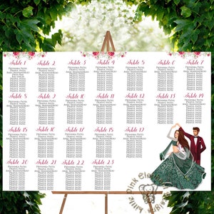 Hindu Wedding Seating Chart template as Guest Table Plan Indian Wedding, Reception Seating plan Indian as Wedding Seating sign Indian poster