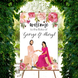 Indische Hochzeit Schilder als Custom Hochzeit Portraits, Hochzeit Illustrationen & Paar Portraits, Hochzeit Portrait Illustration, Hindu Hochzeit