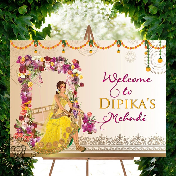 Mehndi welcome signs in posters for mendhi and sangeet, mehendi welcome signs & indian mehendi decorations, hindu wedding sign mehendhi