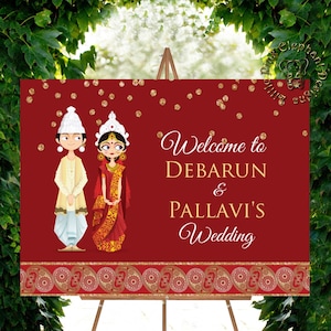 Bengali wedding welcome sign as hindu wedding signs, Indian wedding welcome signs in bengali wedding signs, Desi wedding signages as decor