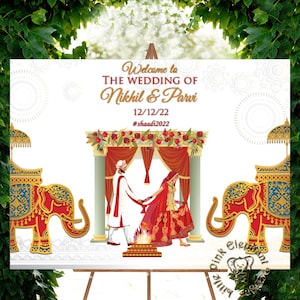 Indian wedding welcome sign in Desi wedding signs, Hindu welcome signs as Hindu wedding decor, welcome to wedding signs & indian decor signs
