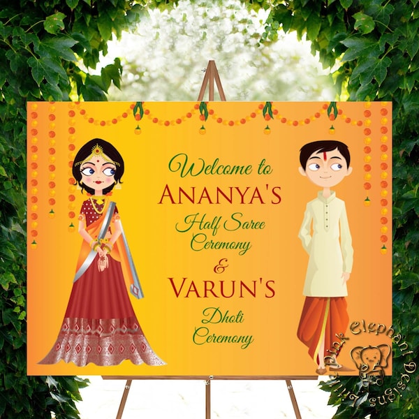 Half saree welcome board and Dhoti ceremony sign, Half saree welcome sign & Half saree ceremony sign, dhoti ceremony welcome sign