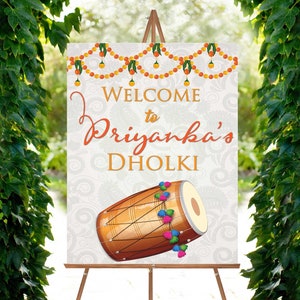 Dholki decor as Indian wedding sign, Dholki welcome sign, dholki poster, dholki sign, Hindu wedding sign, sangeet welcome sign, jaggo sign