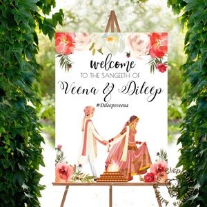 Hindoe-huwelijksbord als welkomstbord voor Indiase bruiloft, Indisch welkomstbord als Desi-bruiloftsdecor, schaduwposter, Indiase bruiloftsborden, digitaal