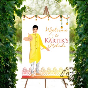 Groom Mehndi signs as Mehendi welcome posters, mendhi signs & Mehndi signs for groom, mendhi welcome signs in Indian wedding sign