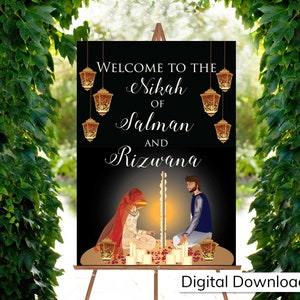 Muslim wedding sign as nikaah welcome signages, nikkah welcome signs & nikaah posters, muslim wedding welcome signs as Desi welcome signs