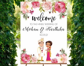 South Indian wedding sign as Tamil wedding welcome signs, Telugu wedding signs & Kalyanam welcome signs, South Indian wedding decor signs