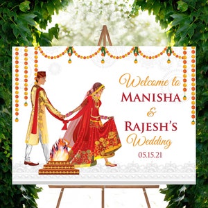 Nepali wedding welcome signs in Nepali wedding signage, Hindu wedding sign & Indian wedding signs, Desi wedding signages for entrance, decor