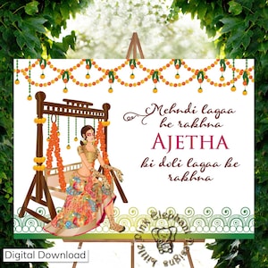 Mendhi decor sign & mendhi welcome signages, desi Wedding decorations, Indian signs as Mehndi Welcome boards, Mehndi Signs decor in indian