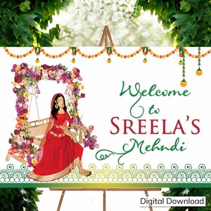 Mehndi Welcome Sign Digital Download | Henna Ceremony Welcome Board | Indian Wedding Decor | Editable Mehndi Night Sign | Instant Download