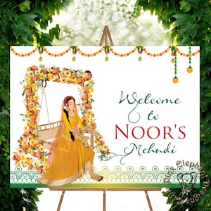 Custom Mehndi Welcome Sign | Henna Night Printable | Mehendi welcome sign | Editable Digital Ceremony Board | Instant Download