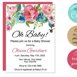 Oh baby baby shower invite in floral baby shower invitation template, Instant download baby shower invitations & floral baby shower invites