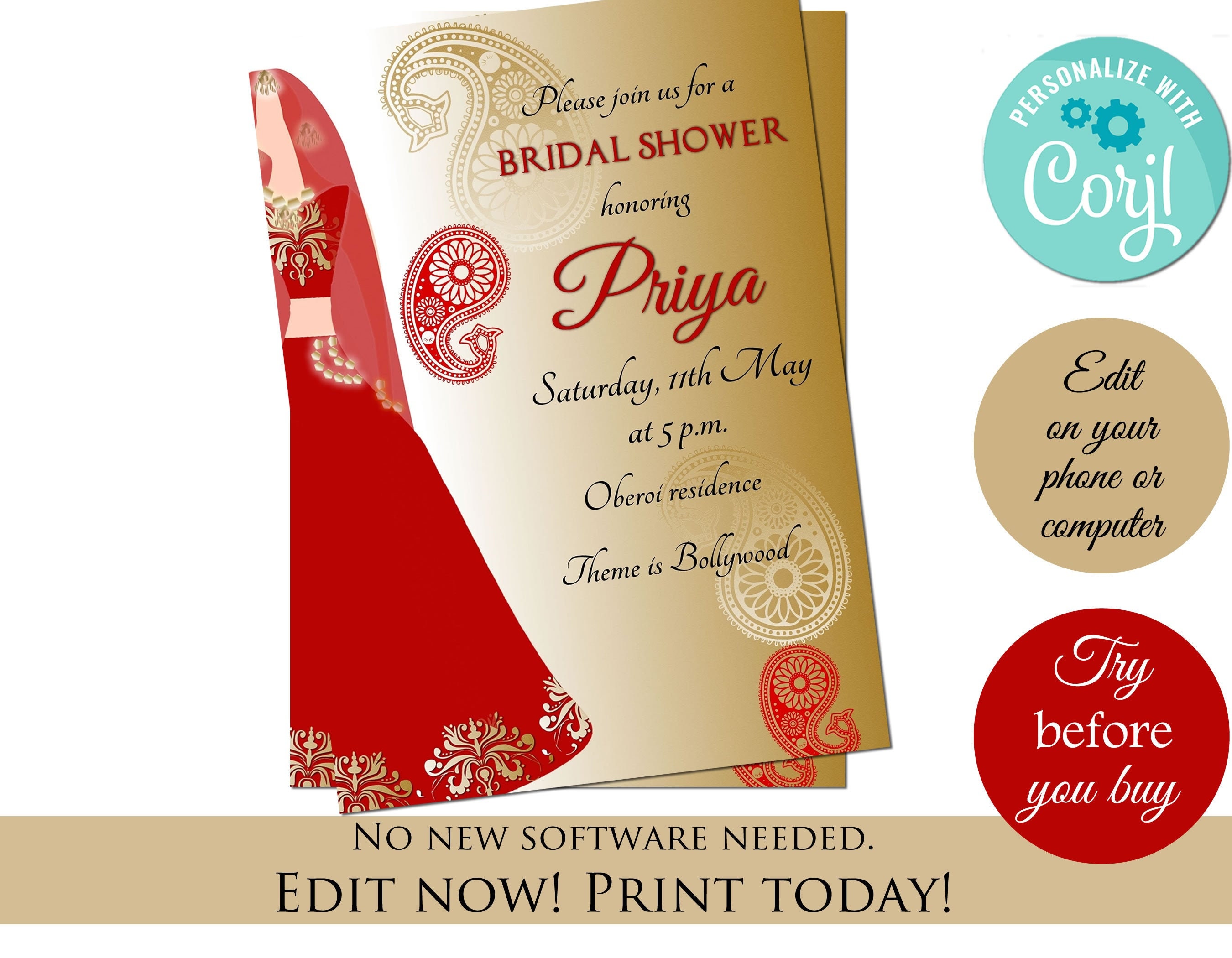 Henna party invitations instant download mehndi invitations Etsy