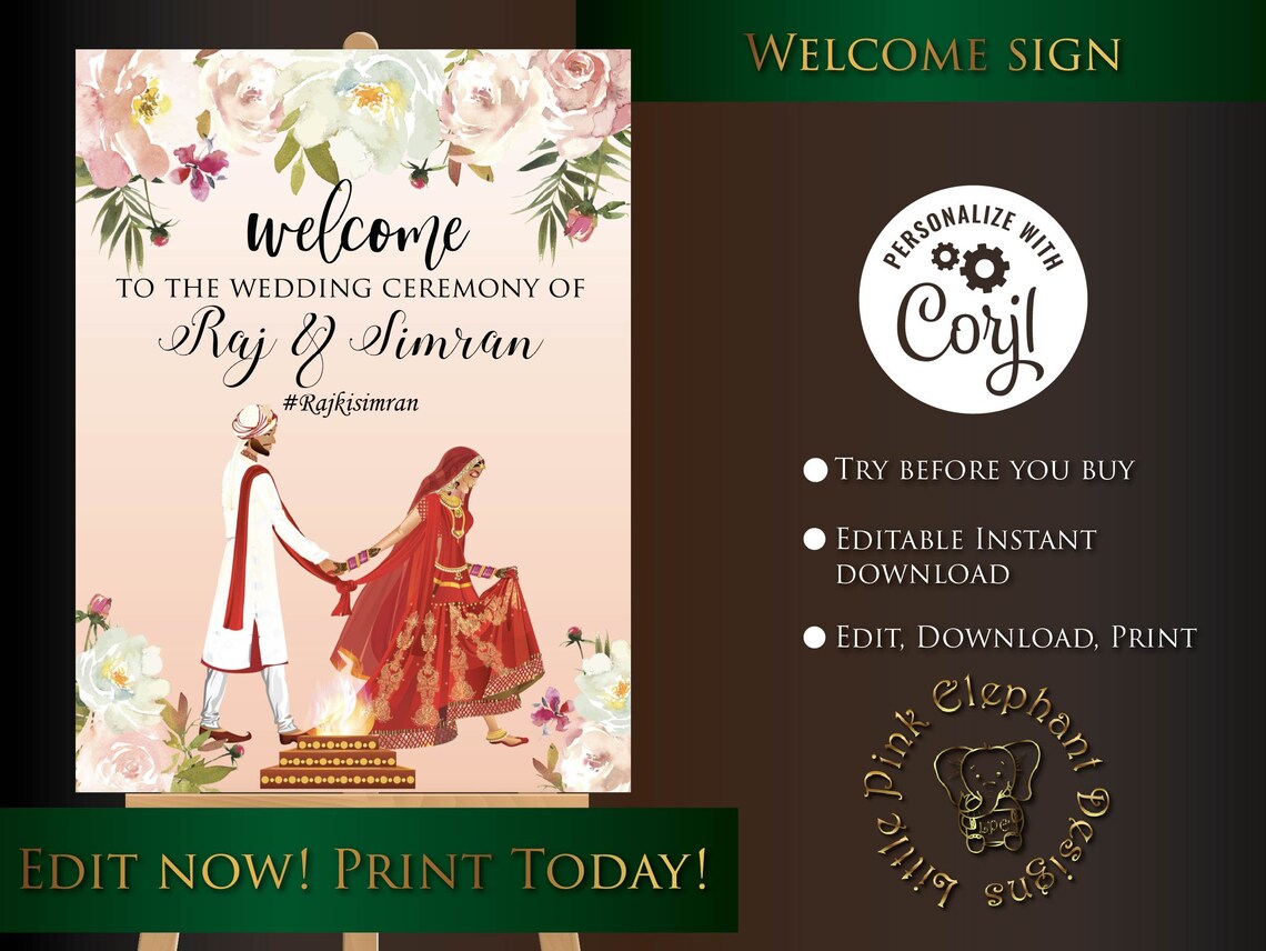 Hindu Wedding Welcome Signs in Indian Wedding Signs Desi - Etsy