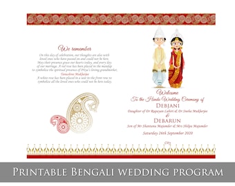 Bengali wedding program booklet as Hindu infographic ceremony programs, Indian wedding program booklets & Bengali wedding ceremony guides