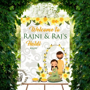Haldi Welcome signs as Haldi decoration, Haldi Signs as Haldi decor, Welcome sign for Haldi & Holud sign, Welcome to Pithi posters as signs