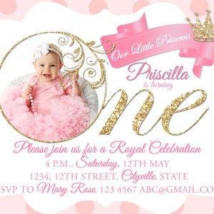 Royal Princess invitation with photo Pink Royal princess birthday invite with photo Princess invitation princess invitation Pink birthday