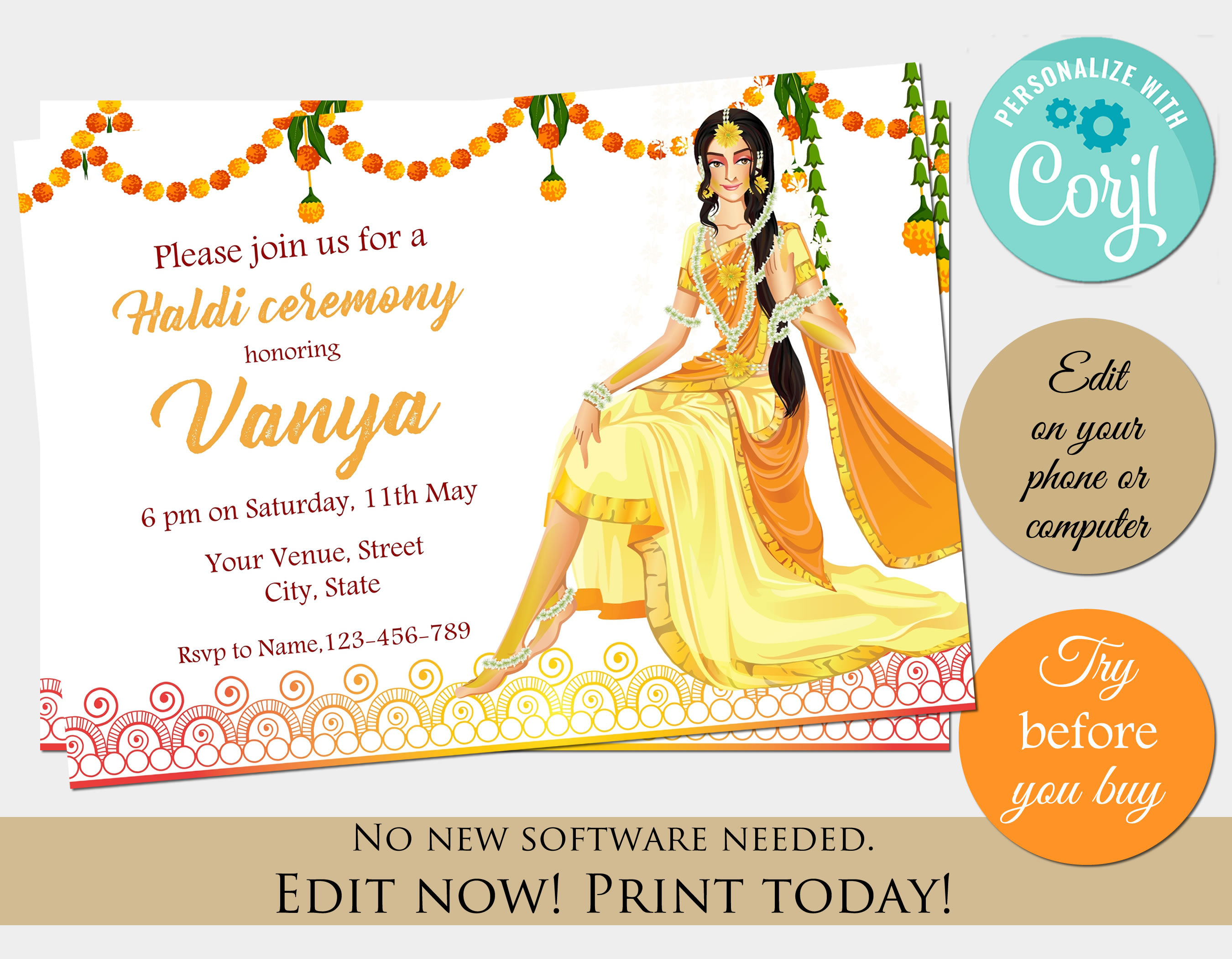 Buy Mayoun Invitations as Desi Invitations Haldi Invites Instant Online in  India - Etsy