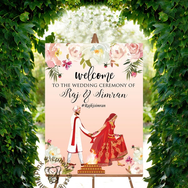 Hindu wedding welcome signs in indian wedding signs, Desi wedding signs for entrance, Hindu wedding signs & Indian wedding boards as Desi